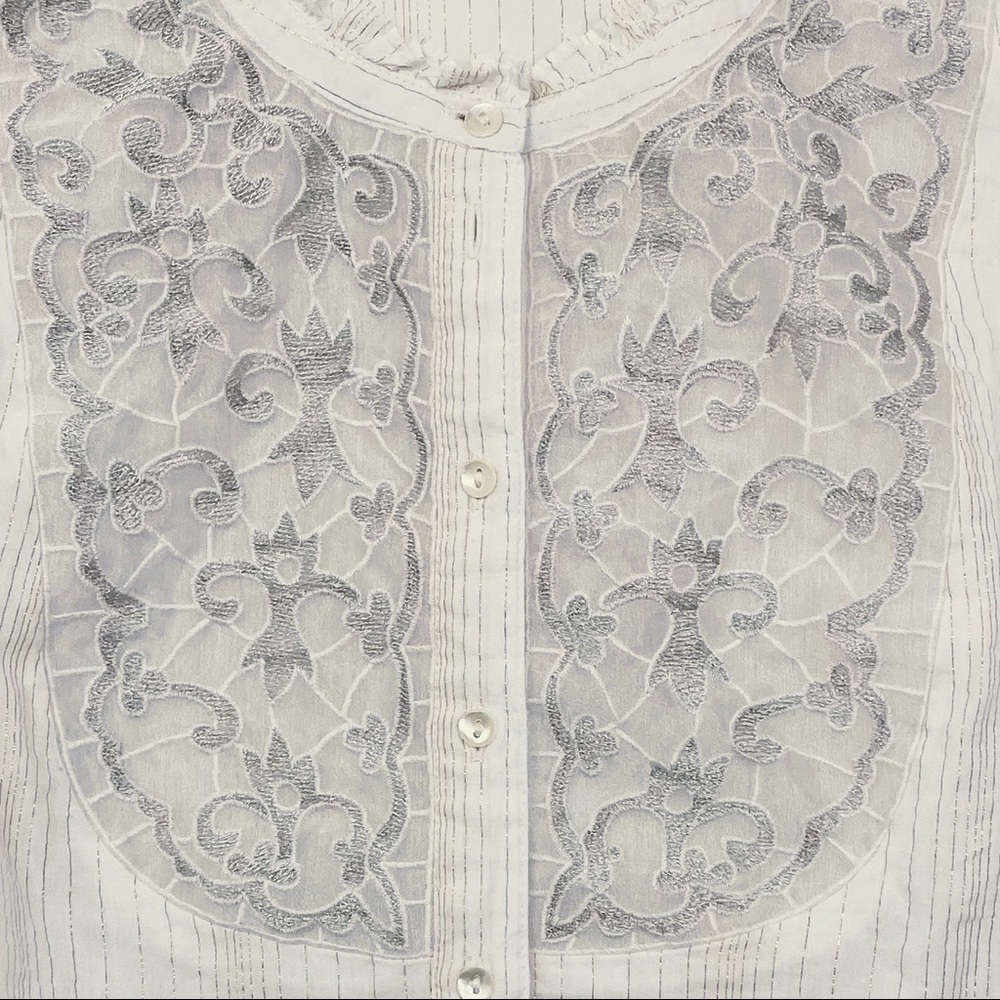 Anthropologie Cream Embroidered Peplum Blouse - Picture 4 of 11